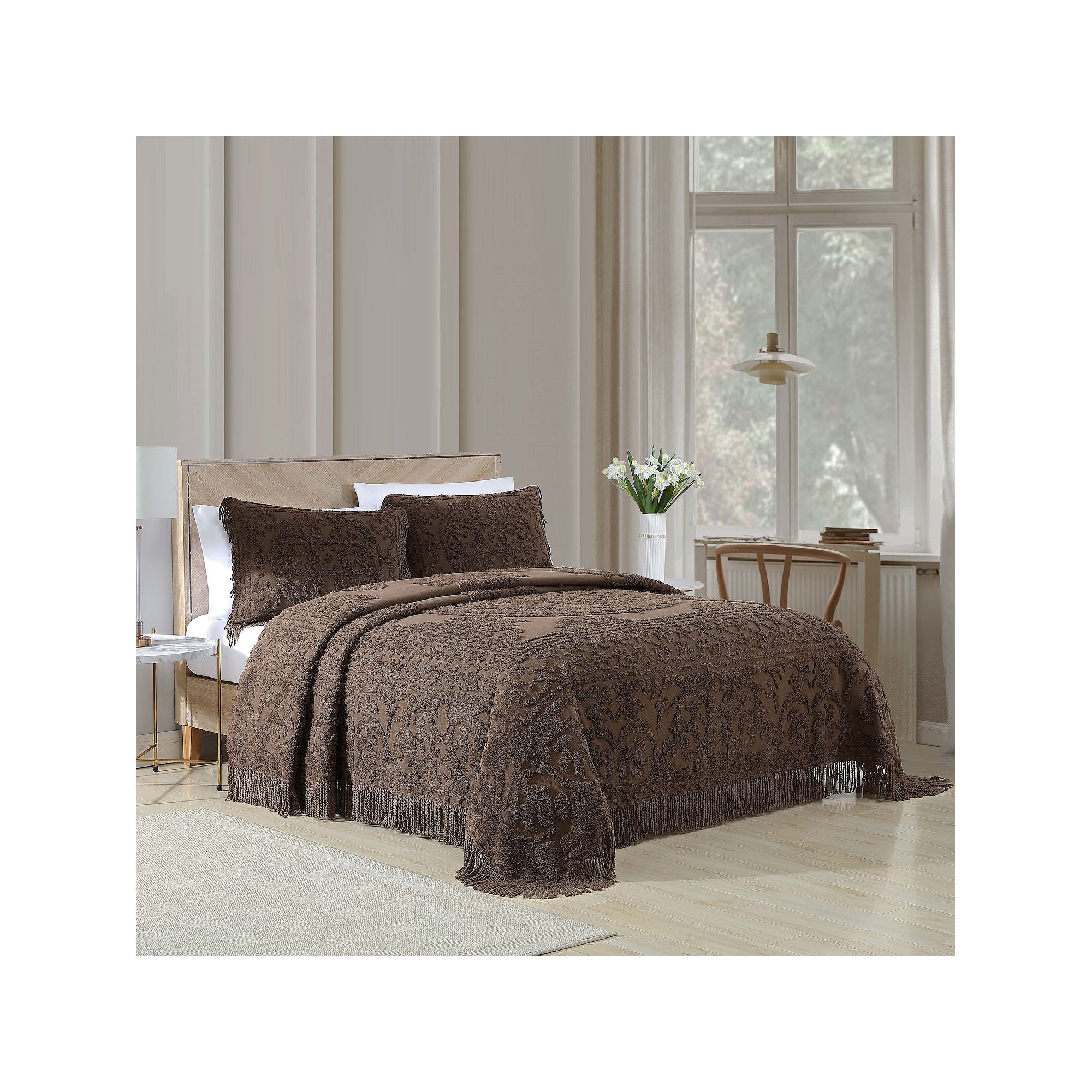 Beatrice Home Fashions Medallion Chenille Bedspread or Sham, Brown