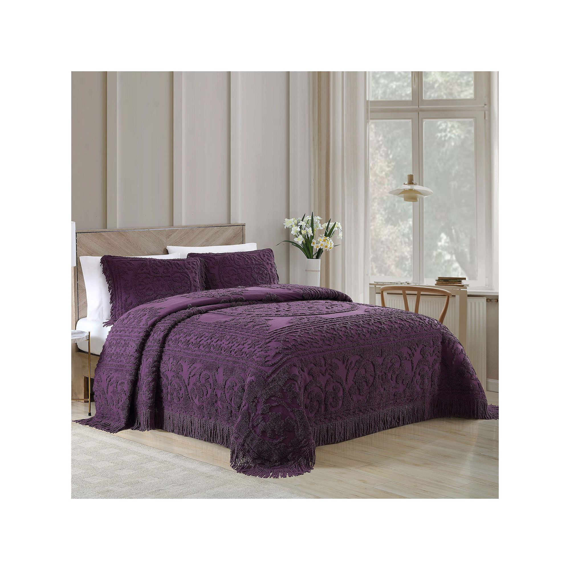 Beatrice Home Fashions Medallion Chenille Bedspread or Sham, Eggplant