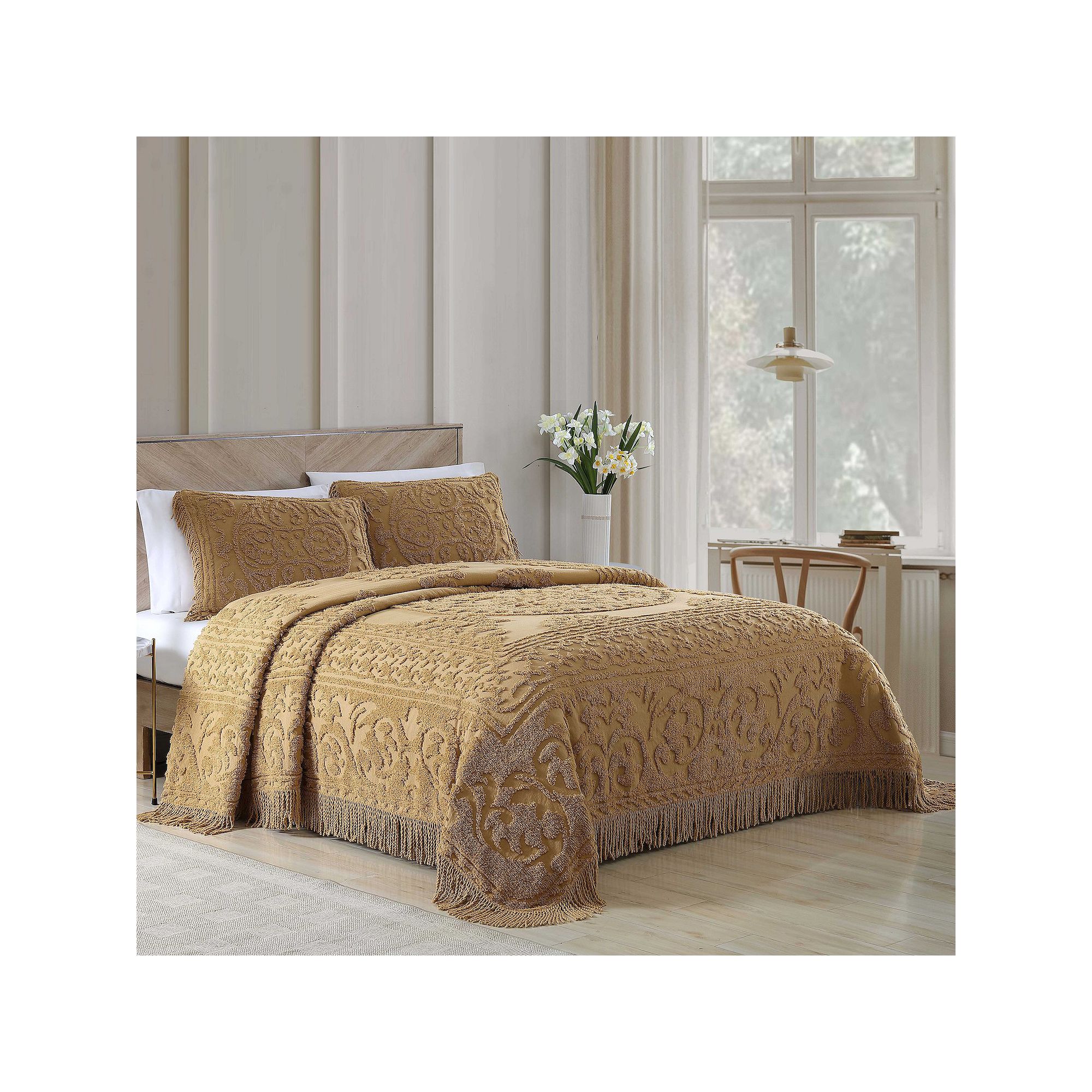 Beatrice Home Fashions Medallion Chenille Bedspread or Sham, Gold