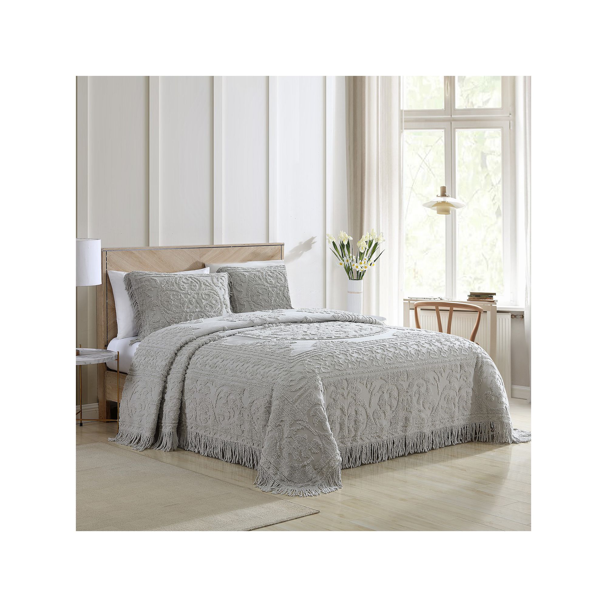 Beatrice Home Fashions Medallion Chenille Bedspread or Sham, Gray