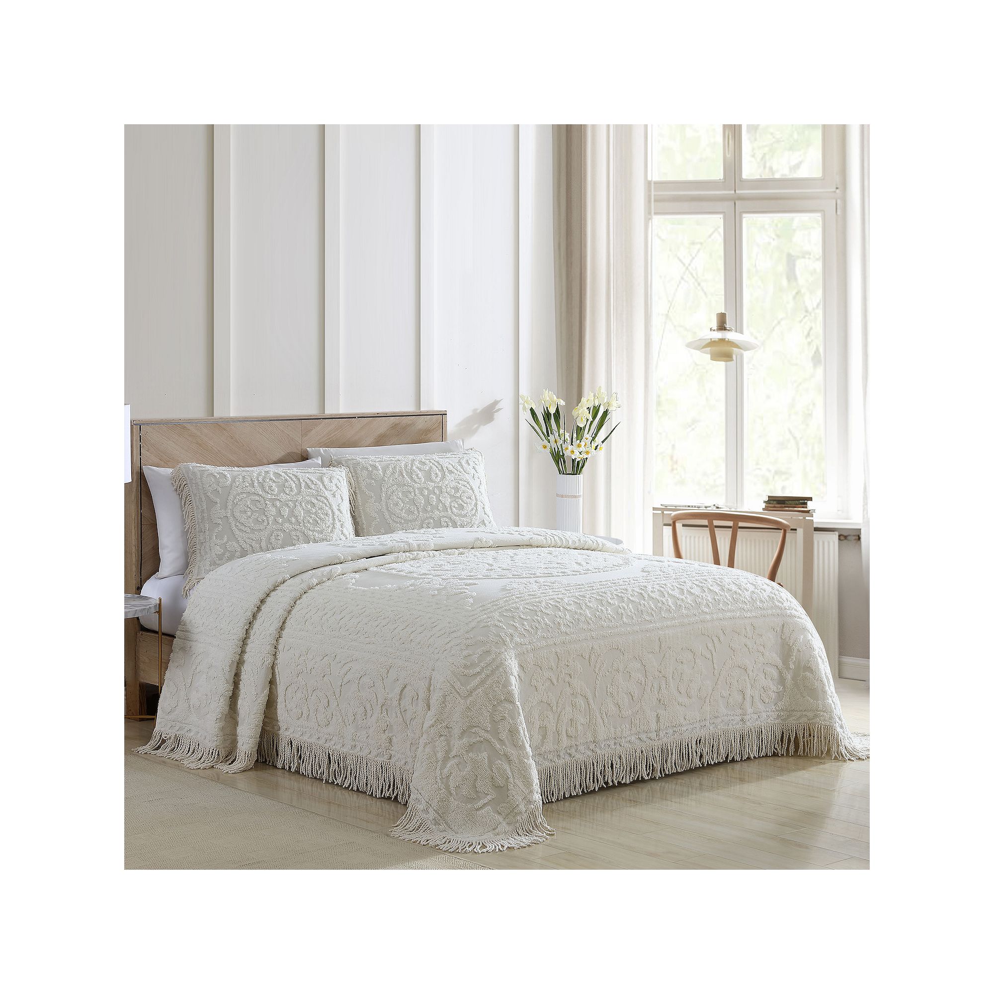 Beatrice Home Fashions Medallion Chenille Bedspread or Sham, Ivory