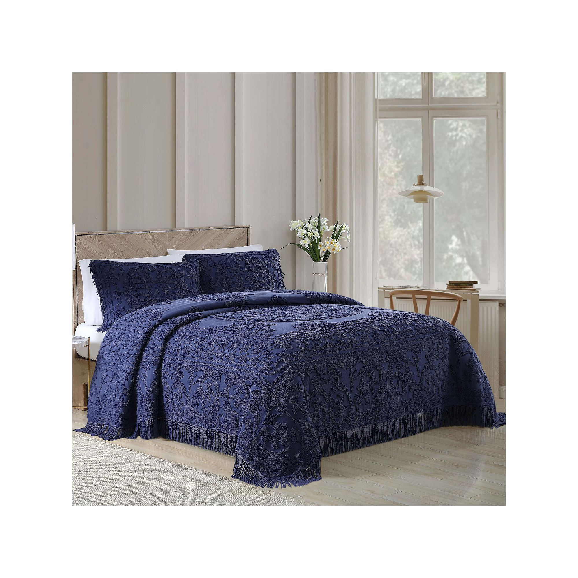 Beatrice Home Fashions Medallion Chenille Bedspread or Sham, Blue