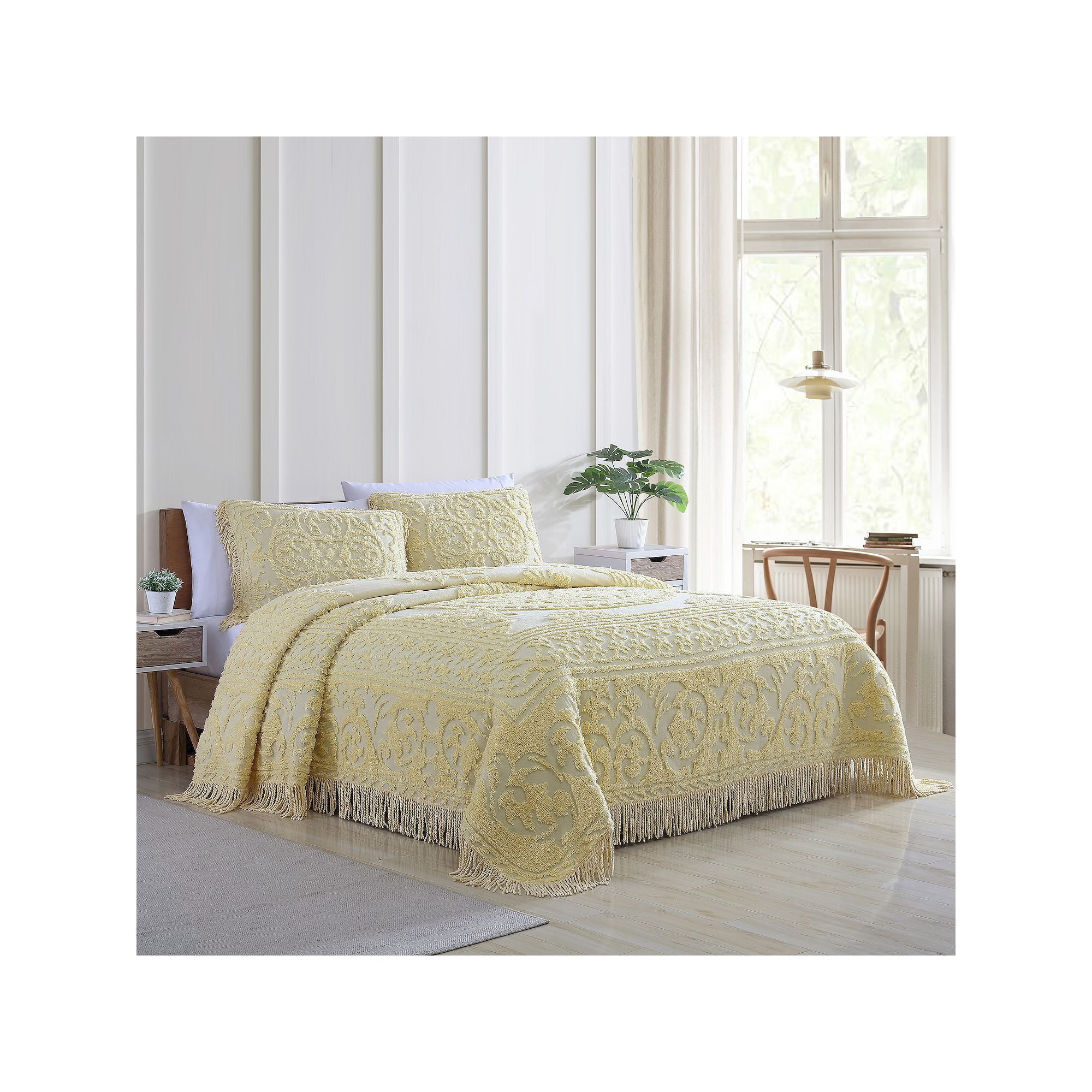 Beatrice Home Fashions Medallion Chenille Bedspread or Sham, Yellow