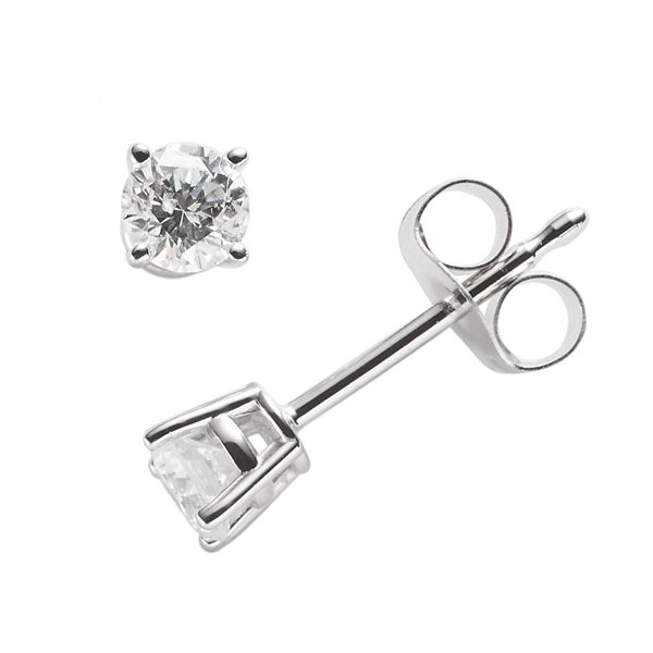 14k White Gold Round Diamond Simulated Cubic Zirconia SINGLE STUD Earrings 4-Prong 1/4cttw,Excellent Quality
