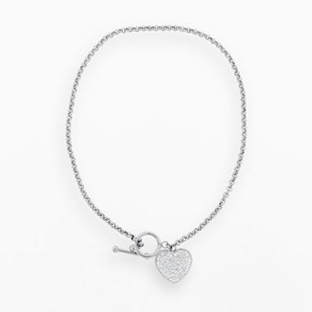 LYNX Stainless Steel Crystal Heart Charm Necklace