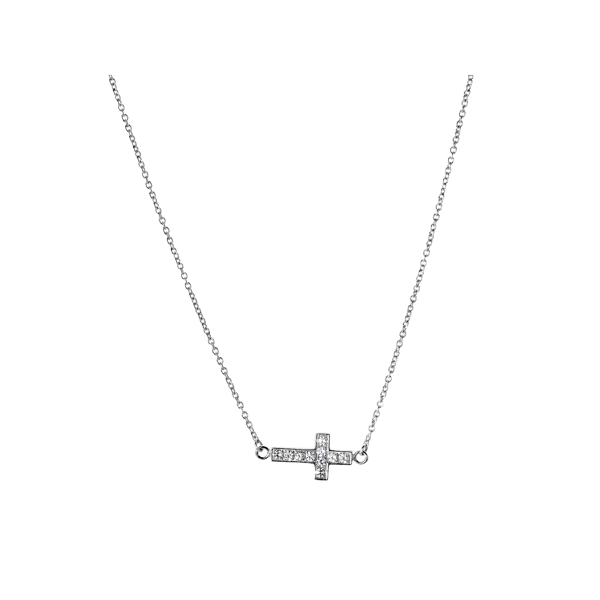 LYNX Stainless Steel Cubic Zirconia Sideways Cross Necklace, Womens, Size