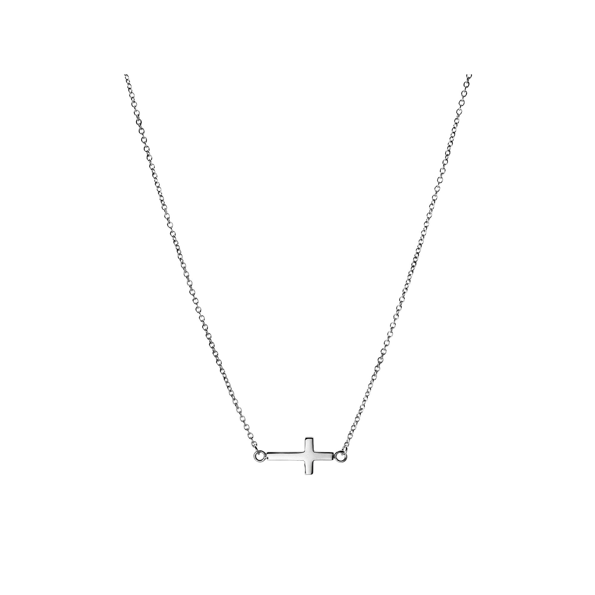 LYNX Stainless Steel Sideways Cross Necklace, Womens, Size: 24, Silver