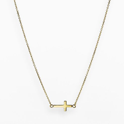 Stainless Steel Yellow Ion Sideways Cross Necklace