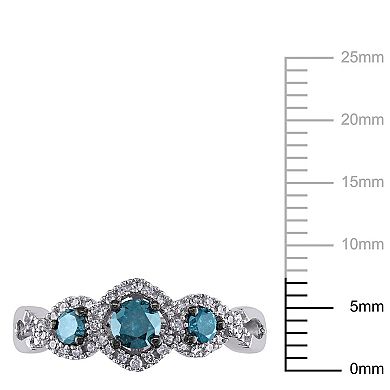 Stella Grace Round-Cut Blue & White Diamond 3-Stone Engagement Ring in 14k White Gold (1/2 ct. T.W.)
