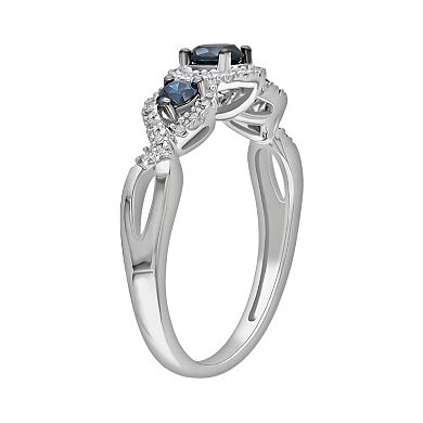 Stella Grace Round-Cut Blue & White Diamond 3-Stone Engagement Ring in 14k White Gold (1/2 ct. T.W.)