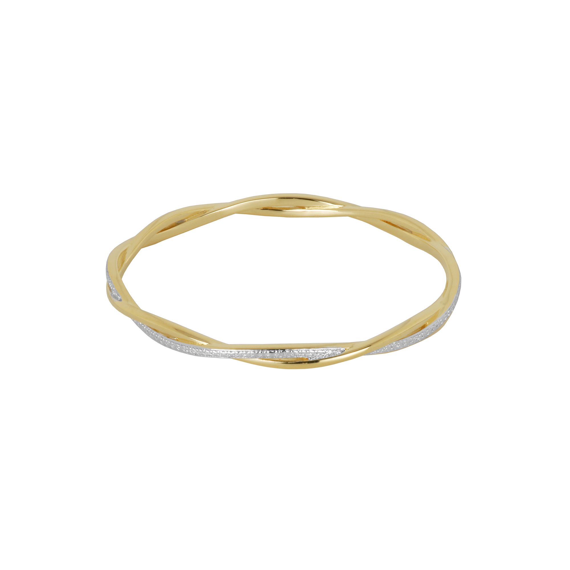 18k Gold Over Bronze and Rhodium-Plated Bronze Diamond Accent Twist Bangle