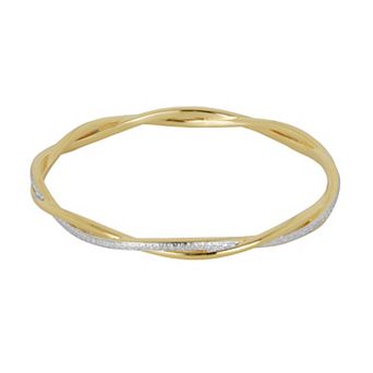 Classic Treasures 18k Gold Over Bronze and Rhodium-Plated Bronze Diamond Accent Twist Bangle Bracelet