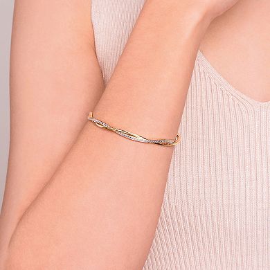 18k Gold Over Bronze and Rhodium-Plated Bronze Diamond Accent Twist Bangle Bracelet