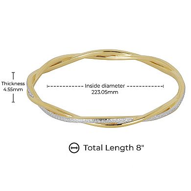 18k Gold Over Bronze and Rhodium-Plated Bronze Diamond Accent Twist Bangle Bracelet