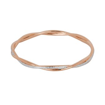 Classic Treasures 18k Rose Gold Over Bronze and Rhodium-Plated Bronze Diamond Accent Twist Bangle Bracelet