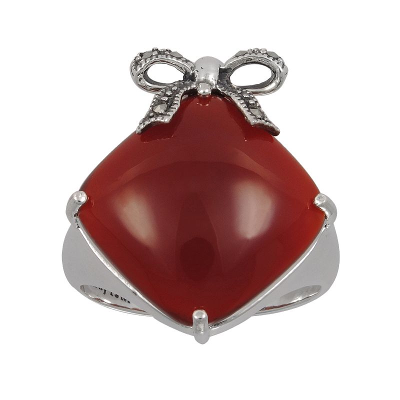 Diamond Splendor Sterling Silver Red Agate Bow Ring, Womens, Size: 8