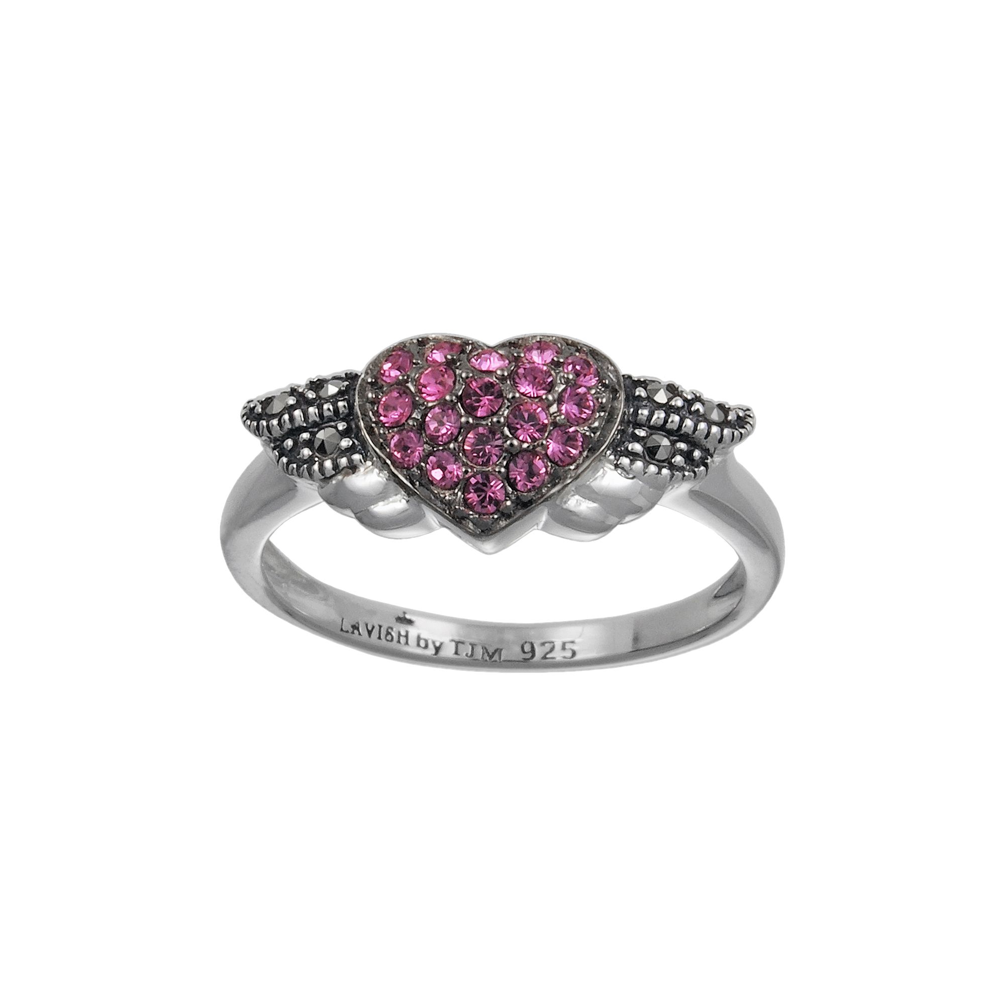 Lavish by TJM Sterling Silver Pink Crystal Angel Heart Ring, Womens, Size: