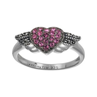Lavish by TJM Sterling Silver Pink Crystal Angel Heart Ring