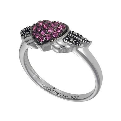 Lavish by TJM Sterling Silver Pink Crystal Angel Heart Ring