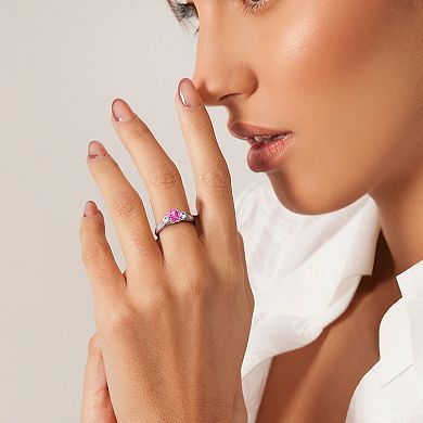 Stella Grace Lab-Created Pink Sapphire, Lab-Created White Sapphire and Diamond Accent Engagement Ring in 10k White Gold