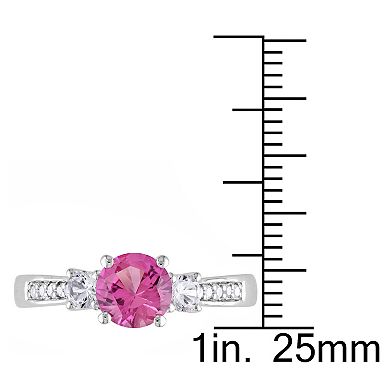 Stella Grace Lab-Created Pink Sapphire, Lab-Created White Sapphire and Diamond Accent Engagement Ring in 10k White Gold