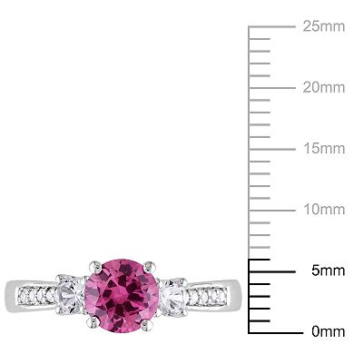 Stella Grace Lab-Created Pink Sapphire, Lab-Created White Sapphire and Diamond Accent Engagement Ring in 10k White Gold