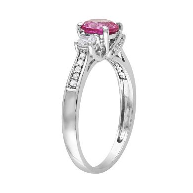 Stella Grace Lab-Created Pink Sapphire, Lab-Created White Sapphire and Diamond Accent Engagement Ring in 10k White Gold