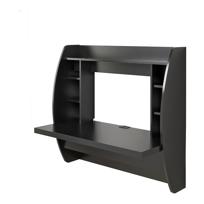 Floating Desk With Storage, Black, Furniture