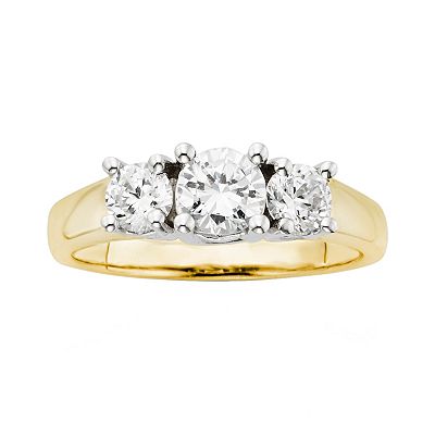The Regal Collection 18k Gold Two Tone 1 ct. T.W. Round Cut IGL Certified Colorless Diamond 3 Stone Ring