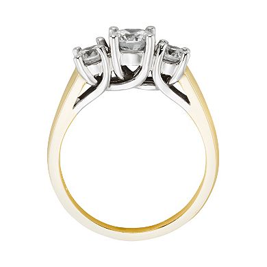 18k Gold Two Tone 1-ct. T.W. Round-Cut IGL Certified Colorless Diamond 3-Stone Ring
