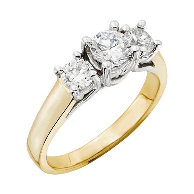 18k Gold Two Tone 1-ct. T.W. Round-Cut IGL Certified Colorless Diamond 3-Stone Ring