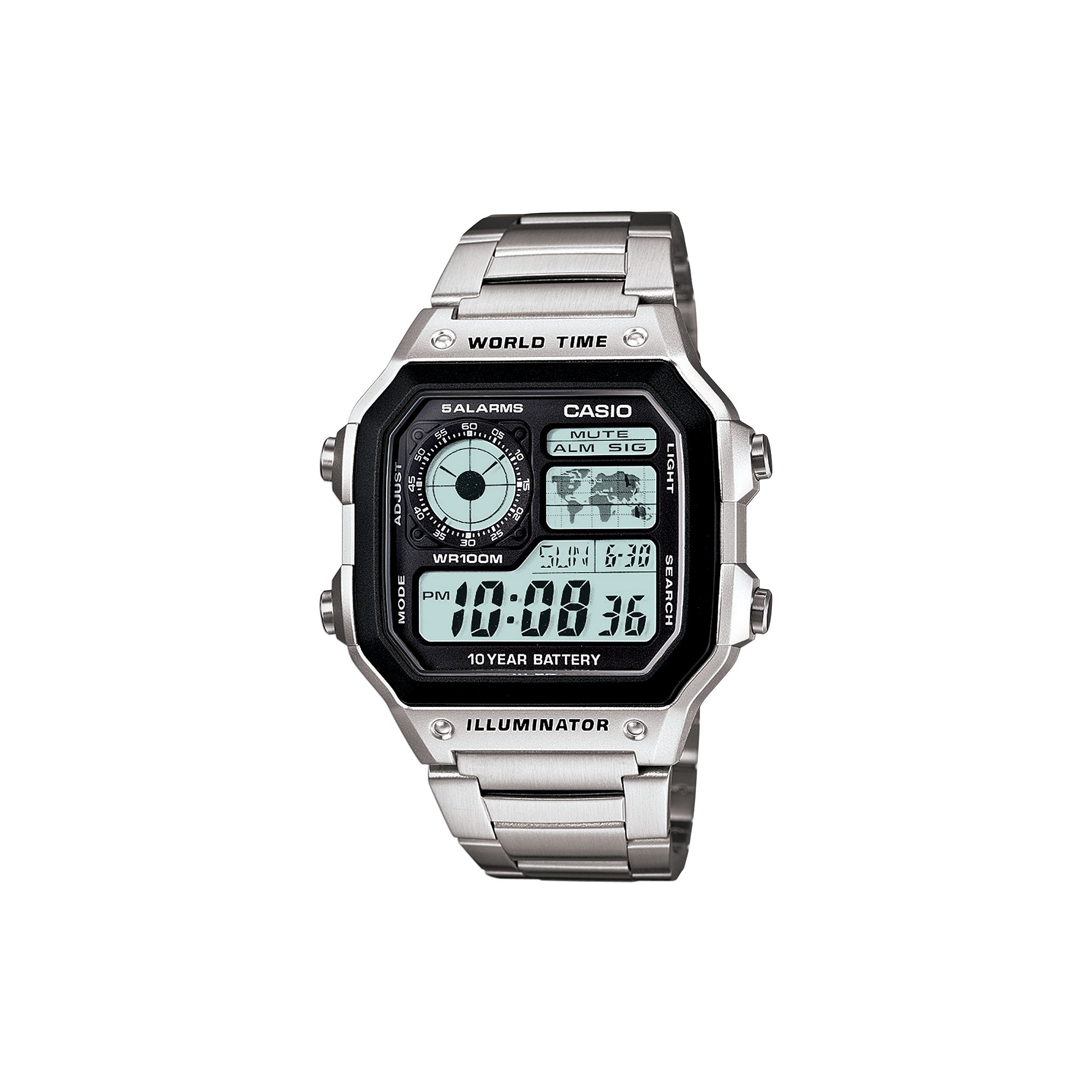 Casio World Time Stainless Steel Digital Chronograph Watch - AE1200WHD-1A -