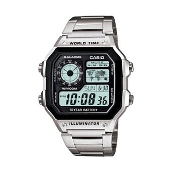 Casio World Time Stainless Steel Digital Chronograph Watch - AE1200WHD-1A - Men