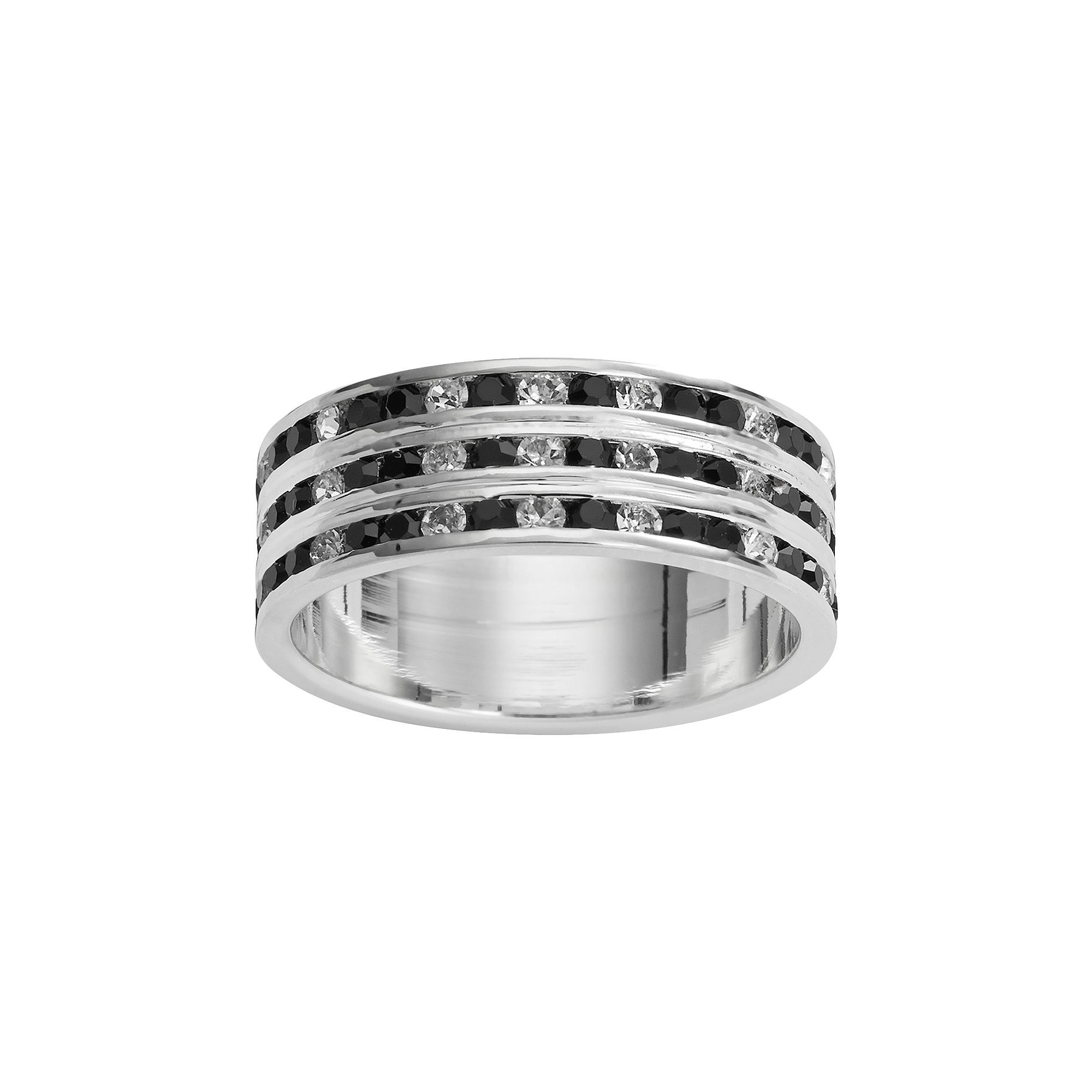 Traditions Jewelry Company Silver Plate Black & White Crystal Multirow Ring