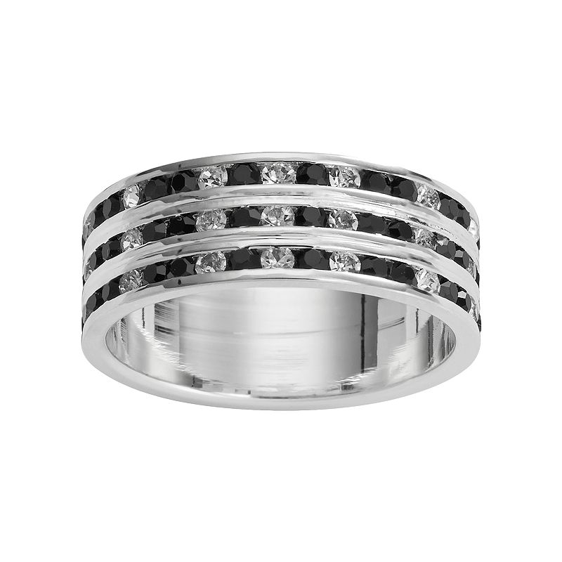 Traditions Silver Plate Black and White Crystal Multirow Ring, Womens, Siz