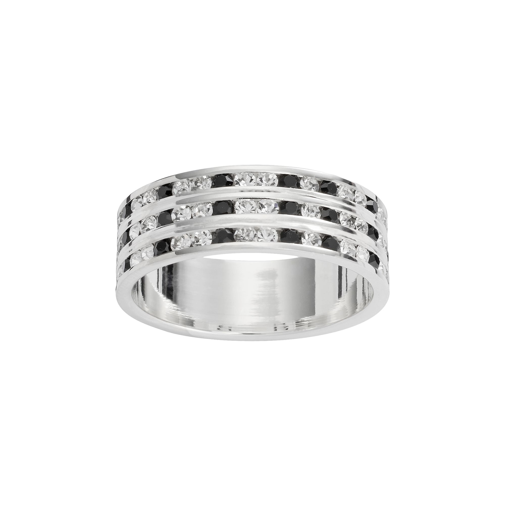 Traditions Jewelry Company Silver Plate Black & White Crystal Multirow Ring