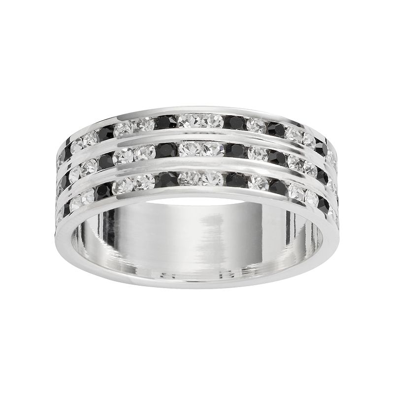Traditions Jewelry Company Silver Plate Black & White Crystal Multirow Ring, Women's, Size: 9