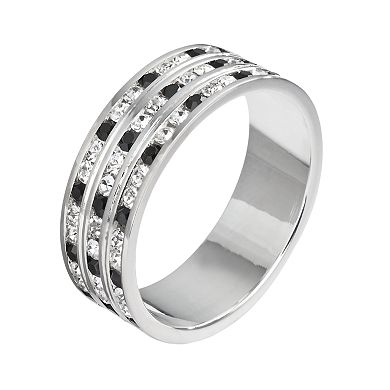 Traditions Silver Plate Black and White Crystal Multirow Ring