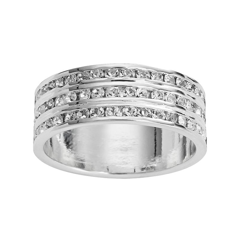 Traditions Jewelry Company Silver Plate Crystal Multirow Ring, Women's, Size: 8, White