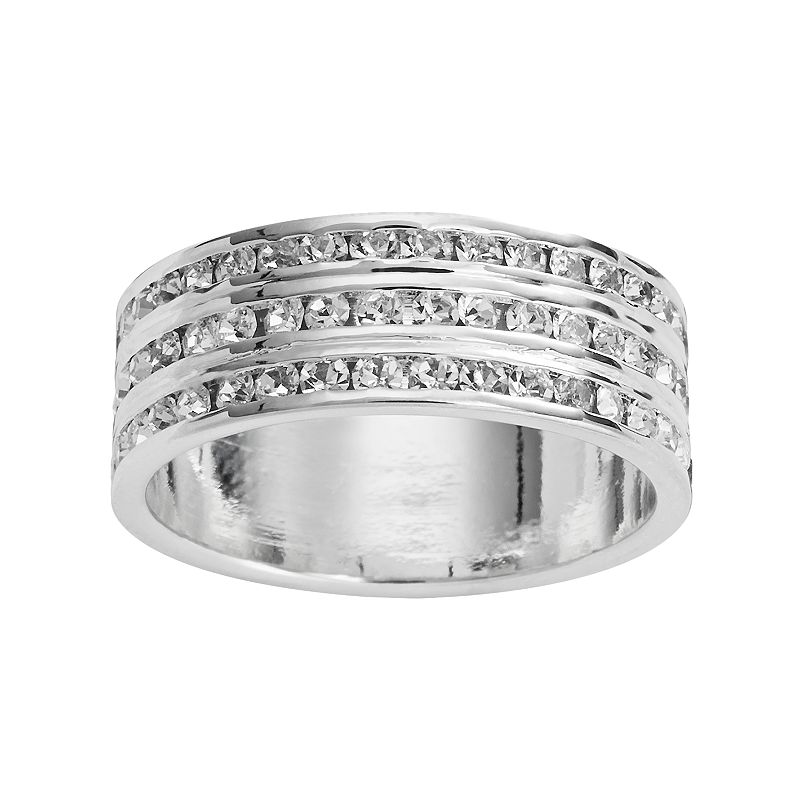 Traditions Silver Plate Crystal Multirow Ring, Womens, Size: 8, White