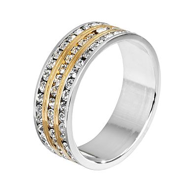 Traditions 18k Gold Plate and Silver Plate Crystal Multirow Ring