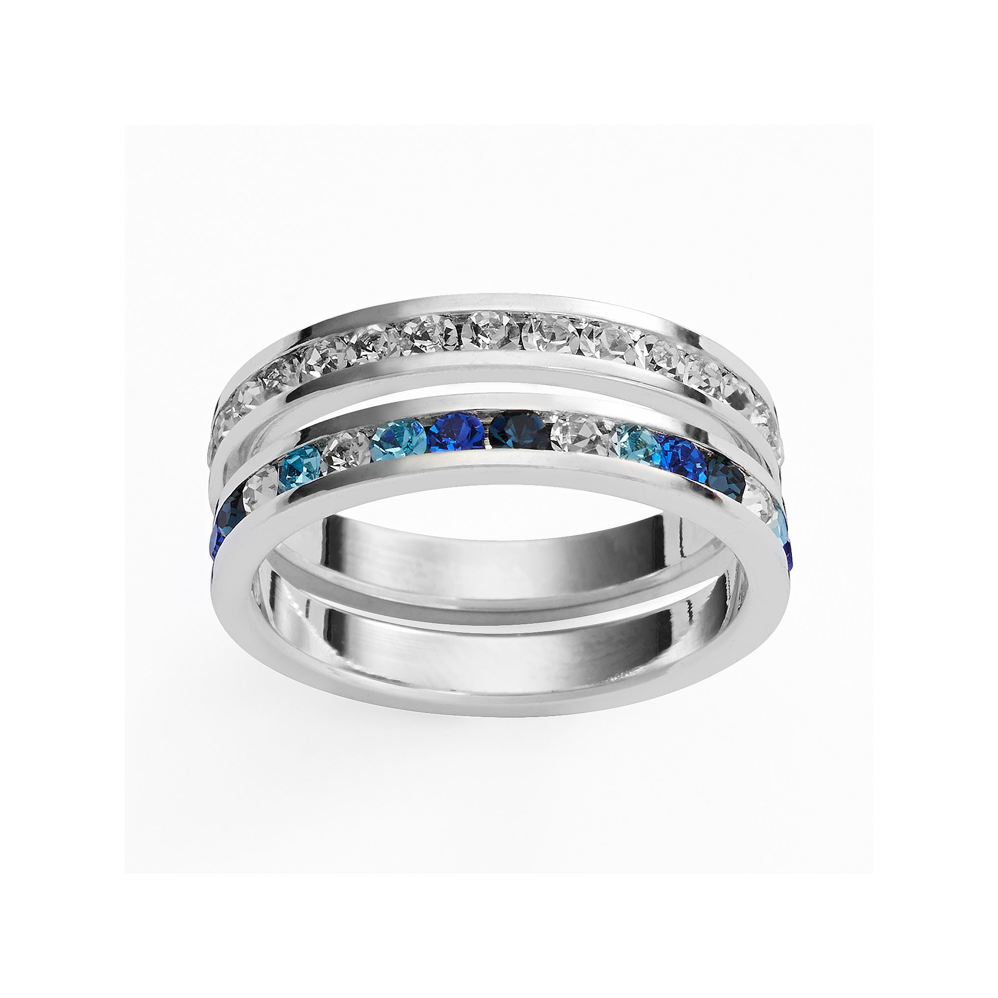 Traditions Jewelry Company Silver Plate Blue & White Crystal Stack Ring Set