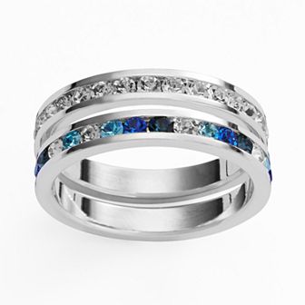 Traditions Jewelry Company Silver Plate Blue & White Crystal Stack Ring Set