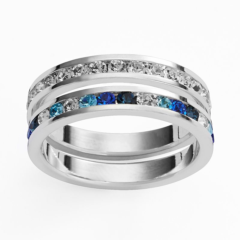 Traditions Silver Plate Blue and White Crystal Stack Ring Set, Womens, Siz