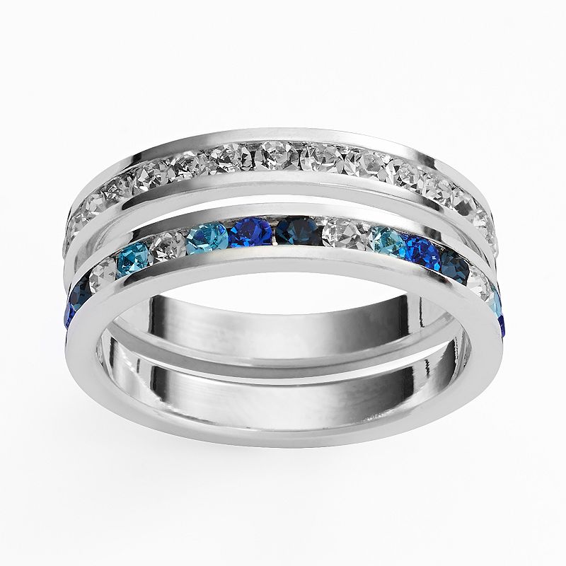Traditions Jewelry Company Silver Plate Blue & White Crystal Stack Ring Set, Women's, Size: 7