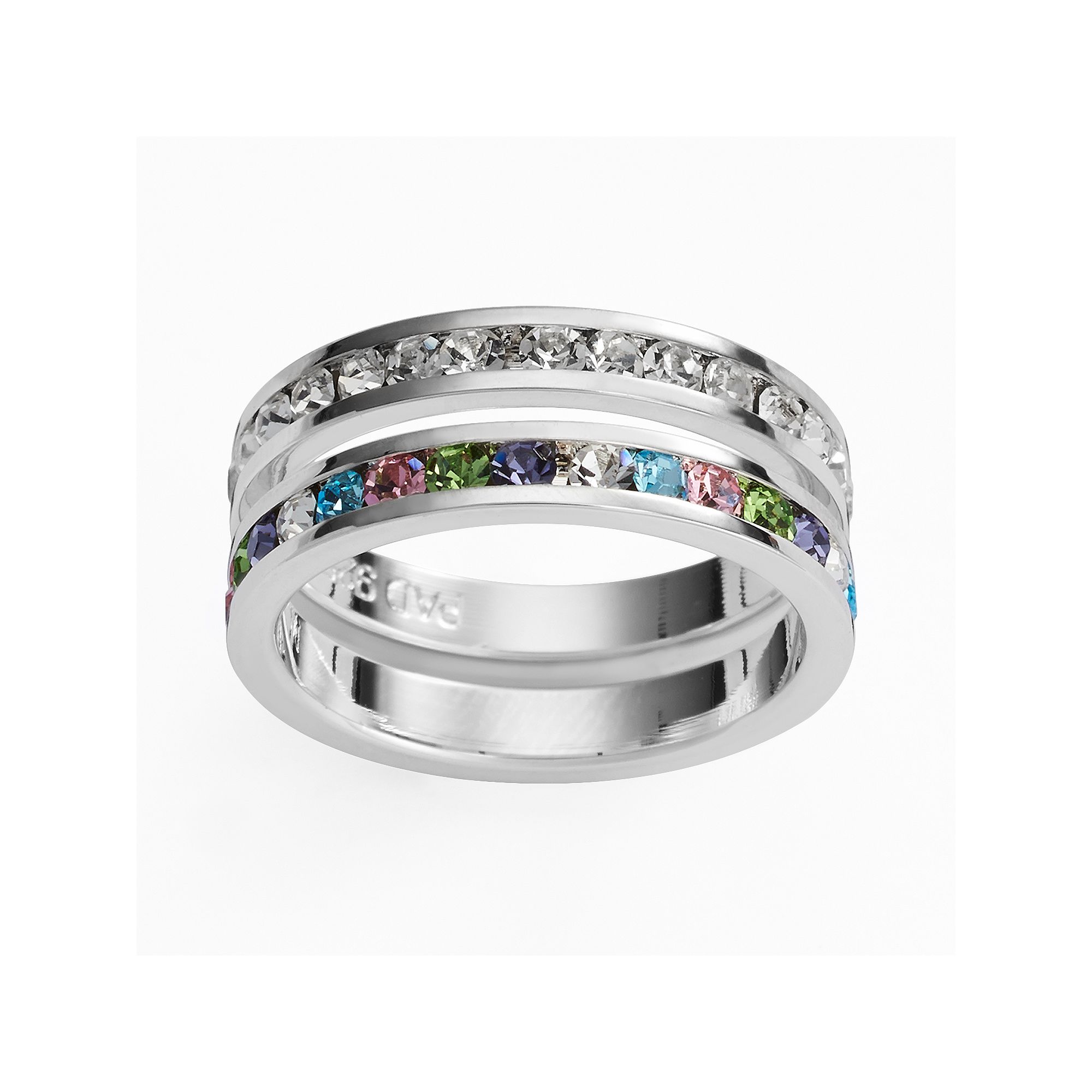 Traditions Jewelry Company Silver Plate Multicolored Crystal Stack Ring Set