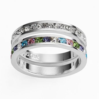 Traditions Jewelry Company Silver Plate Multicolored Crystal Stack Ring Set
