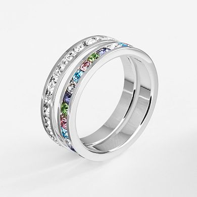 Traditions Jewelry Company Silver Plate Multicolored Crystal Stack Ring Set