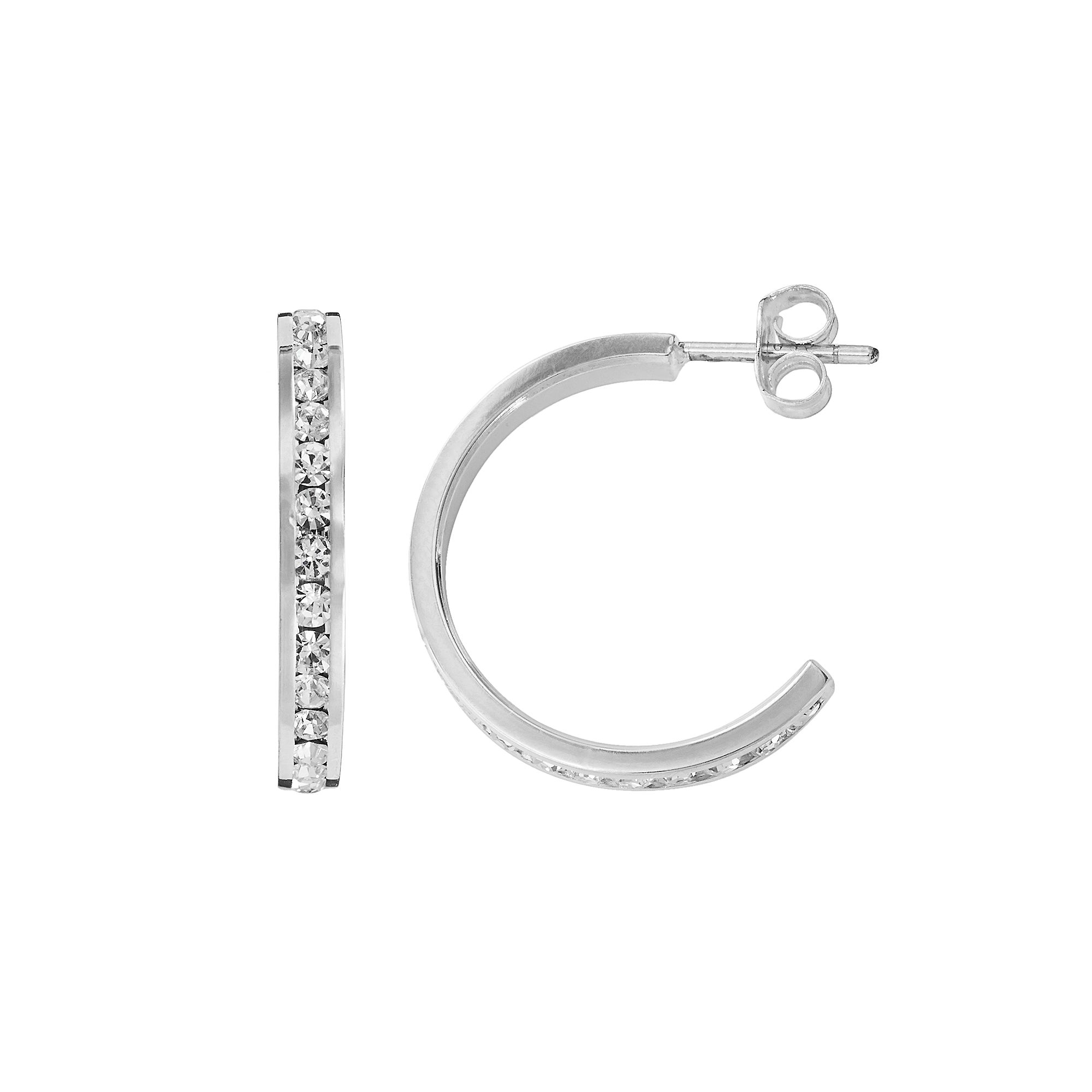 Traditions Jewelry Company Silver Plate Crystal Hoop Earrings, Womens, Whi