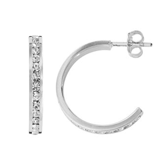 Traditions Jewelry Company Silver Plate Crystal Hoop Earrings